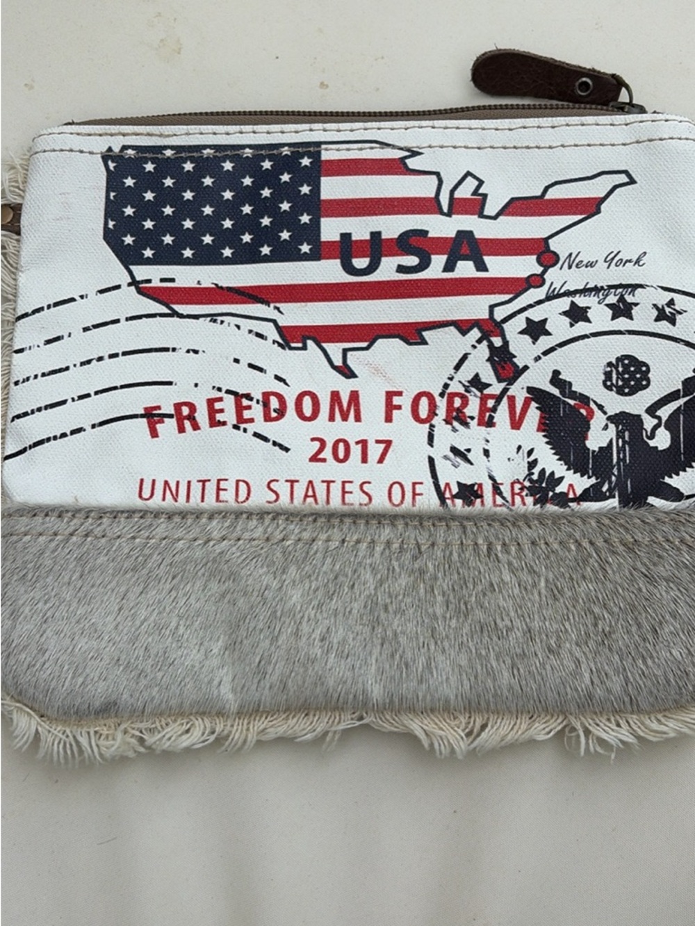Myra Bag White, Red & Blue Freedom Graphic Zip Clutch